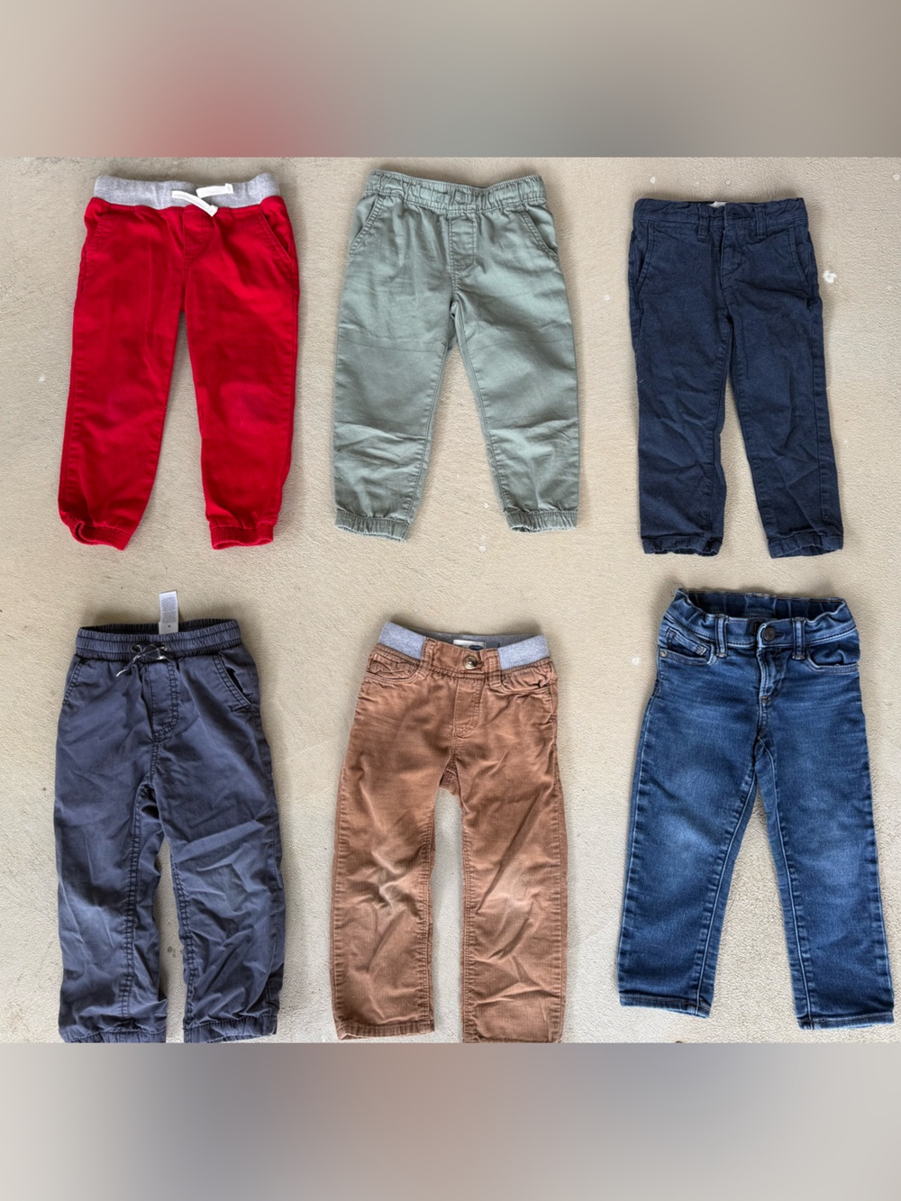 3T Boy Elastic Waist Pants - Red, Navy, Olive, Brown, Blue, Gray